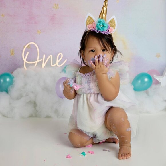 Pastel Rainbow Tulle Romper Clothes Outfit First Birthday Clothes Care Bears - Picture 12 of 12